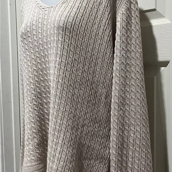 Talbots Womens  Sweater Scoop Neck Long Sleeve Beige Size Large 100% Cotton - Picture 2 of 4